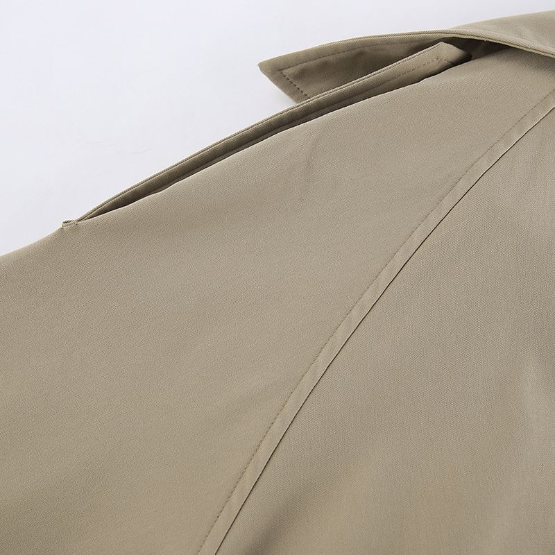 Women's Khaki Double-Breasted Trench Coat With Notched Lapel – Casual Blazer Jacket For Fall, Comfortable & Stylish_voghion.com