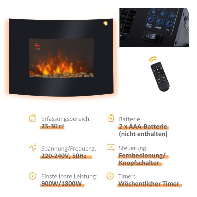 Elektrokamin Kamin Kaminofen Elektrischer Wandkamin 65 X 11,4 X 52cm_voghion.com
