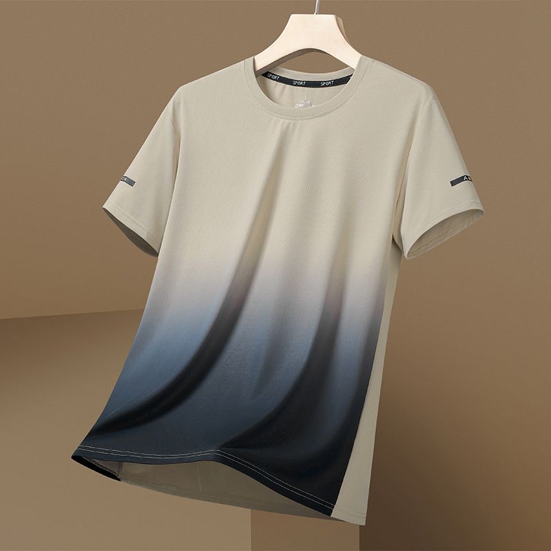 Unbeatable Quality Short Sports For Men, Double Open Round Neck Quick Drying Top, Gradient Loose Short Sleeved Ice Silk T-shirt_voghion.com