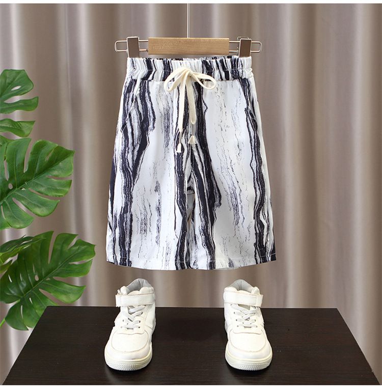 Ema ja laste suvine lipsuvärvi triibuline lühikeste varrukatega ülikond poistele vabaaja lahtised retro revääriga lühikesed püksid, kaheosaline ülikond_voghion.com