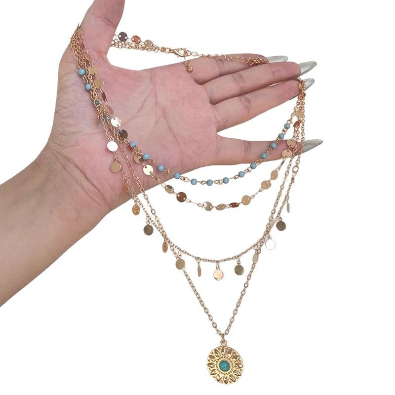 Sequin Tassel Round Multi-layer Light High-end Clavicle Chain Fashionable Versatile Necklace_voghion.com
