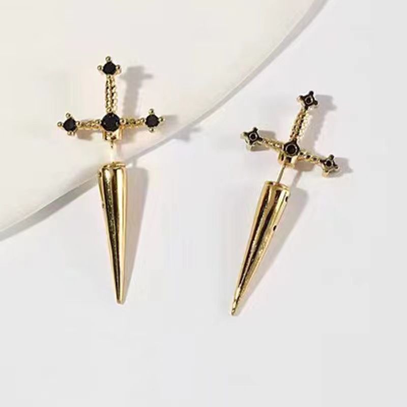 Kiss Jewelry Punk Sword Gothic Kinitial Piercing Earrings For Woman Men Gothic Crystal Ear Jacket Stud Earrings Jewelry_voghion.com