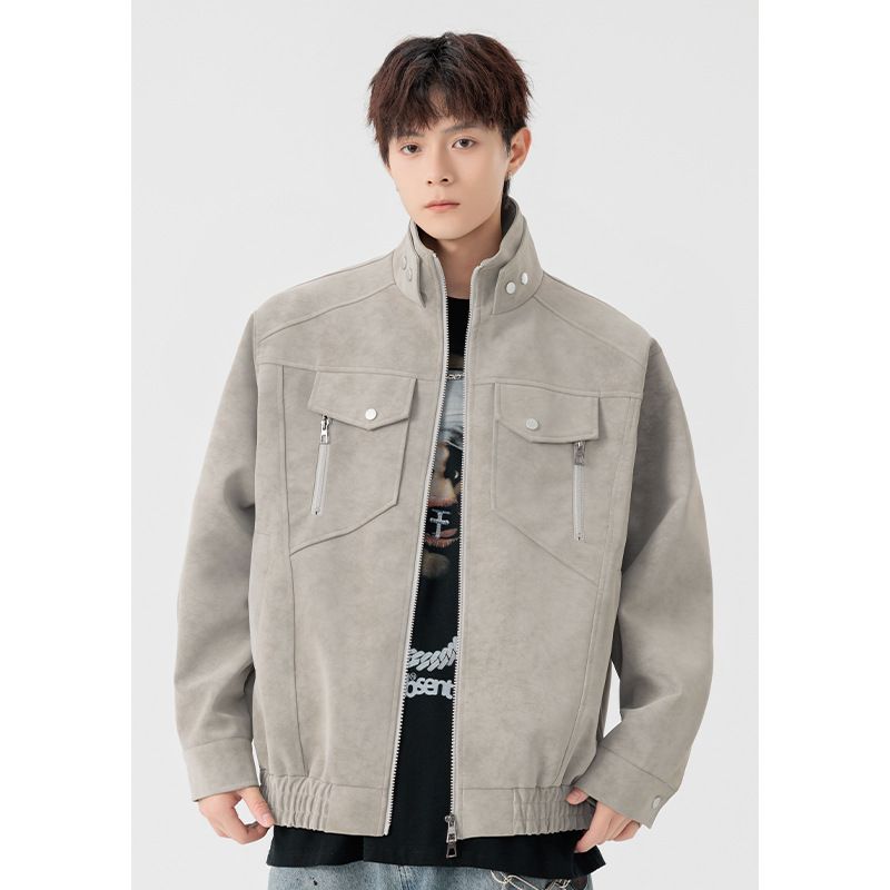 Sonderausgabe P95 Kein Preisunterschied Hübscher Cleanfit Normale Schulter Batik-PU-Lockerjacke Ledermantel für Herren_voghion.com