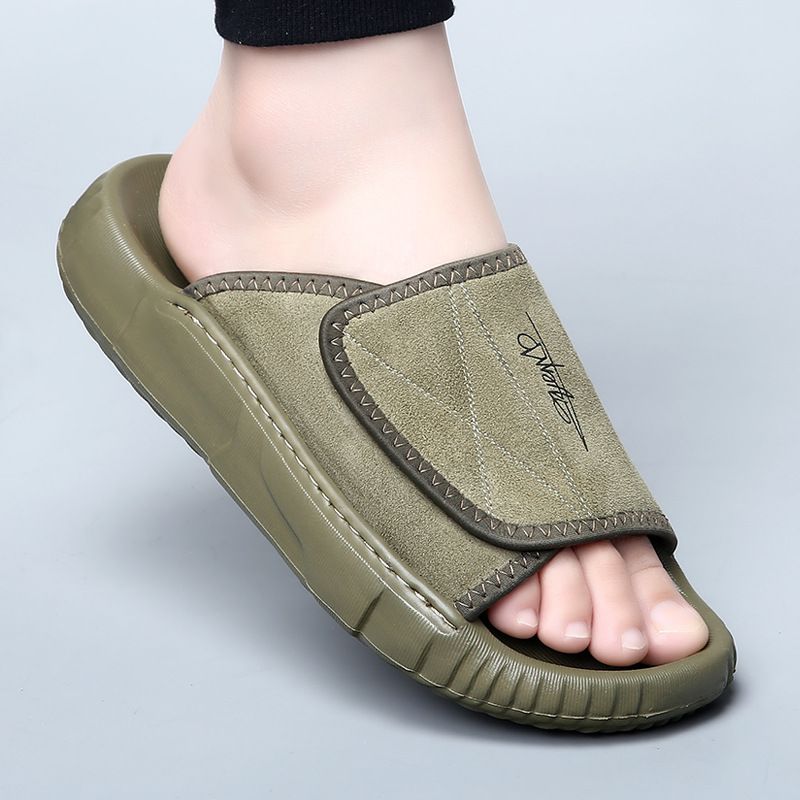 Summer Top Layer Cowhide For Home, High-end Indoor Leisure, Cool Slippers, Soft Bottom, Anti Slip White Men's Slippers_voghion.com