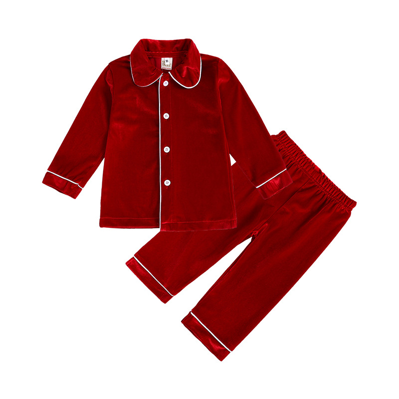 Conjunto de pijamas para niños y niñas de manga larga de terciopelo navideño para niños Otoño Invierno_voghion.com