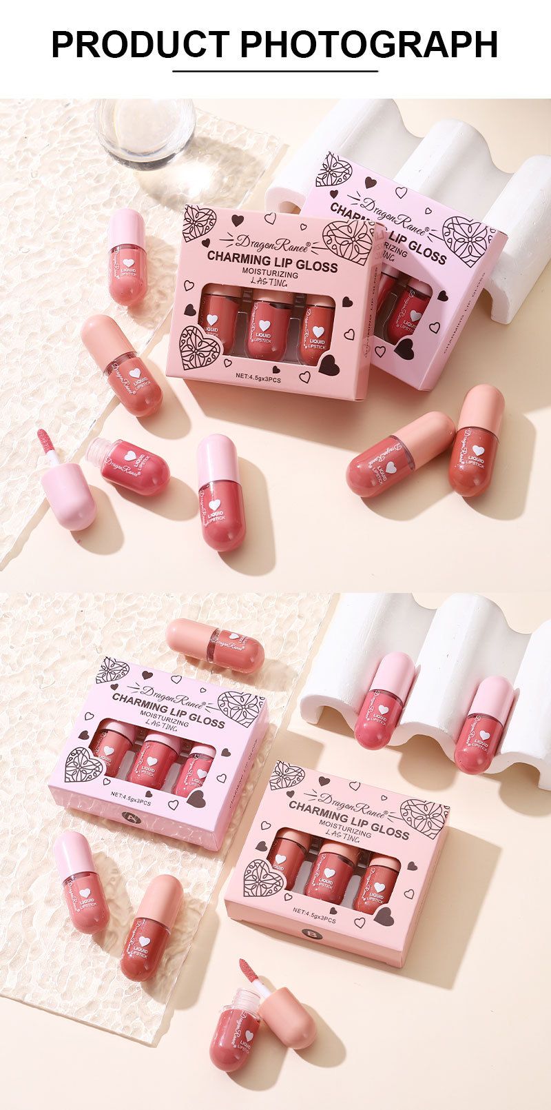 3-Piece Set Of Mirror-Shine Hydrating Lip Gloss - Plumping, Moisturizing Lip Oil In Adorable Pink Shades, Jelly-Like Finish_voghion.com