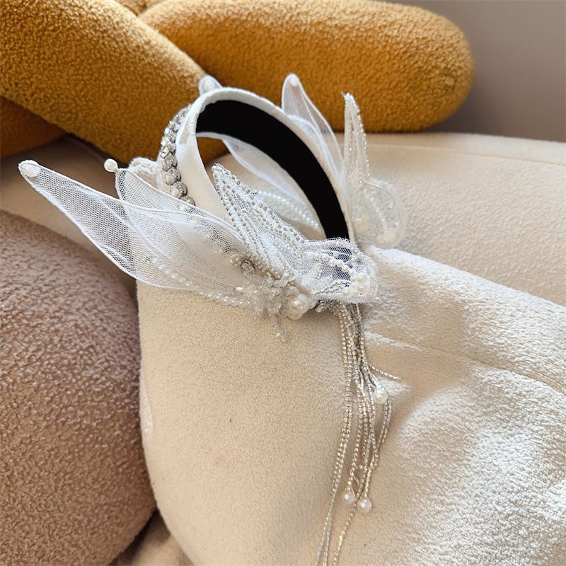 Fascia per capelli francese con ali di farfalla dolce, versione coreana, nuovo prodotto con nappa e forcina di strass, elegante fata_voghion.com
