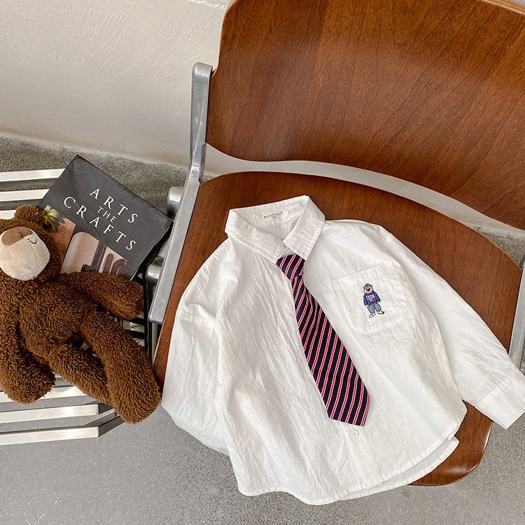 Stile college per bambini 2023 Primavera Nuovi ragazzi e ragazze Elegante pullover elastico a righe abito cravatta accessori_voghion.com