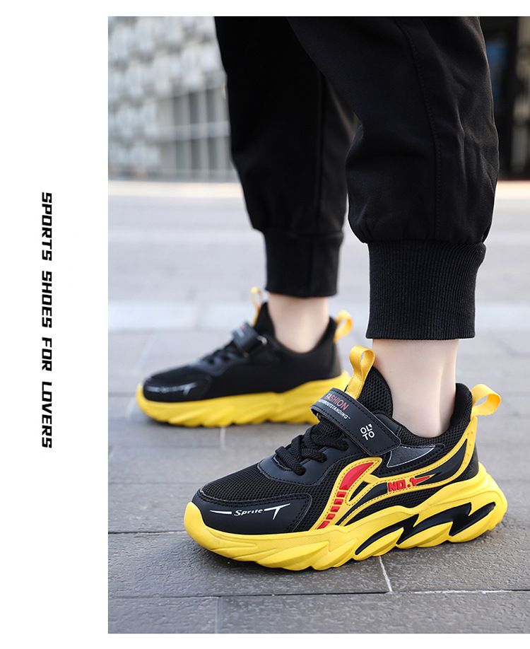 Kinderschuhe Jungenschuhe 7 12 Jahre alt neue atmungsaktive Mesh-Schuhe Lederoberfläche verschleißfeste weiche Sohle mittlere und große Kindersportschuhe_voghion.com