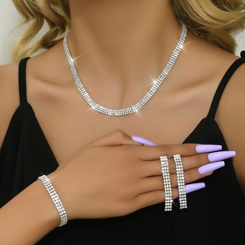 Set di gioielli unisex, moda semplice, accessori per bracciali da sposa, collana e orecchini con strass coordinati_voghion.com