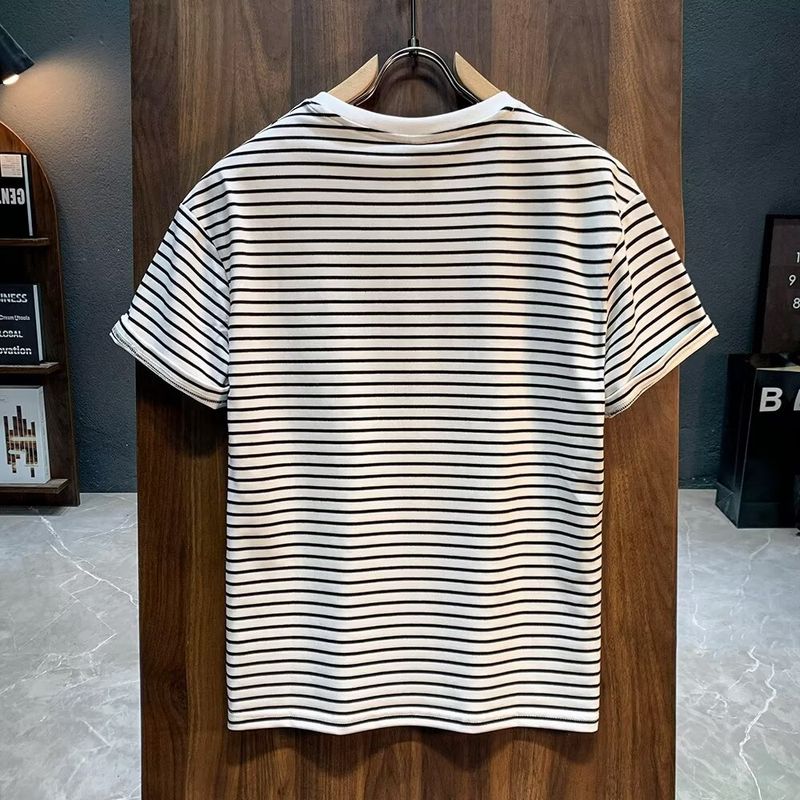 Men's Clothing color ice silk short sleeved T shirt for men in summer, high end fashion and versatile round neck casual bottoming shirt for men_voghion.com
