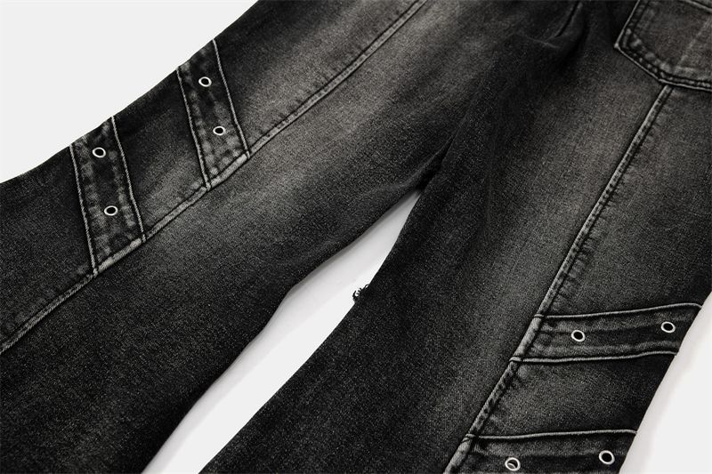 Men's Deconstructed Workwear Jeans - Raw Hem Bootcut Pants With Lace-Up Detail (Charcoal, S-3XL)_voghion.com