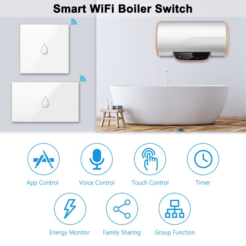 „Tuya Smart Life“ katilas, ES ir JAV standartinis vandens šildytuvas, belaidis nuotolinio valdymo pultas, jutiklinis jungiklis, „Google Home“, „Alexa Voice“_voghion.com