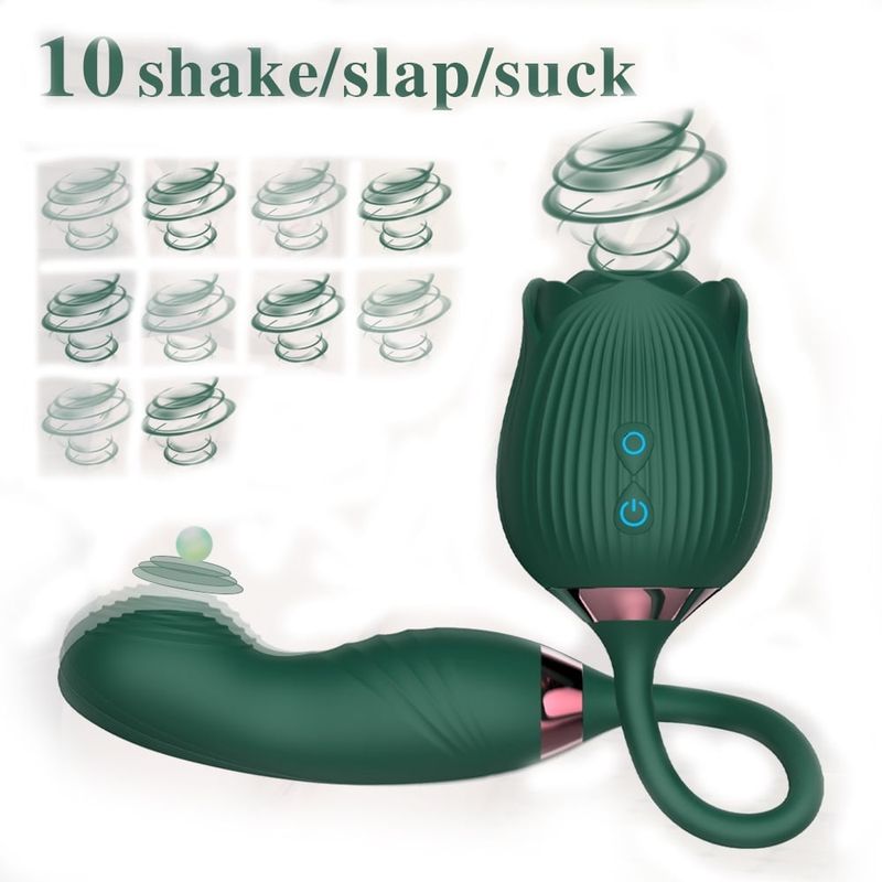 Xbonp Rose Toys Vibrators G-spot For Women, 3 In 1 Vibrator With Dildo Vibrating Green_voghion.com