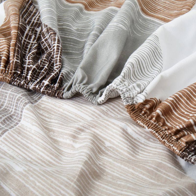 Brown & Grey Triangle Geometric 3D Printed Fitted Sheet - Polyester Bed Cover With Modern Design & Wrinkle-Resistant_voghion.com