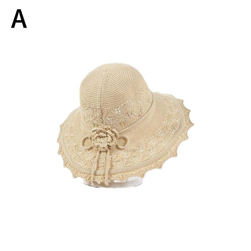 Chapeau de protection solaire à large bord pour femme, 1 pièce, en paille, pliable, pour l'été, la plage, la mode_voghion.com