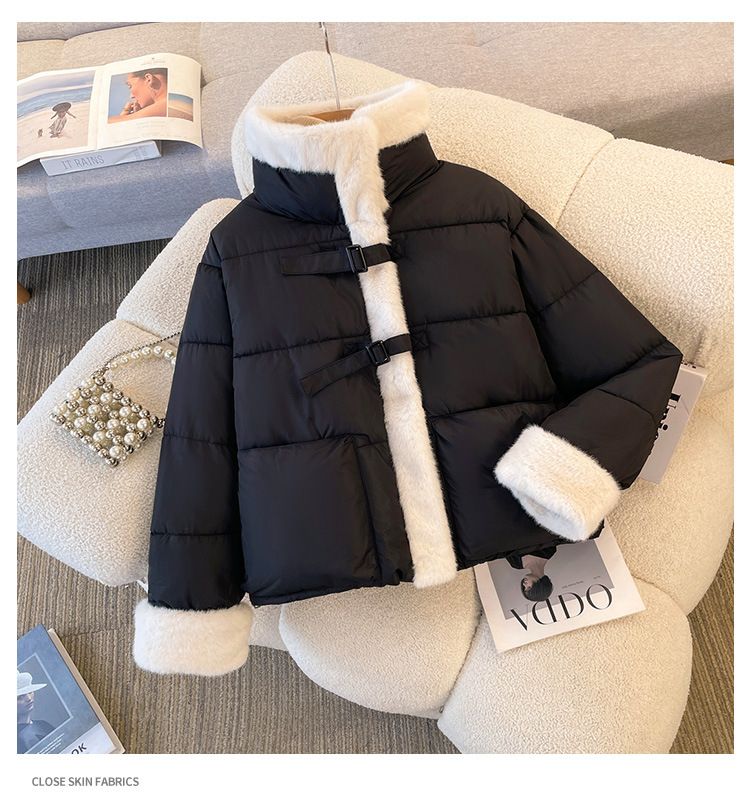 Veste courte en coton pour femme, élégante et matelassée, avec doublure polaire, coupe ample, chaude et confortable, pour homme et femme._voghion.com