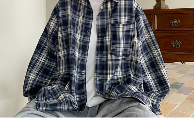 Vintage-Karohemd – Übergroßes Langarm-Leinengemisch, atmungsaktiv und knitterfrei, minimalistisches Freizeitoberteil (M-5XL, Herbst-Essential)_voghion.com