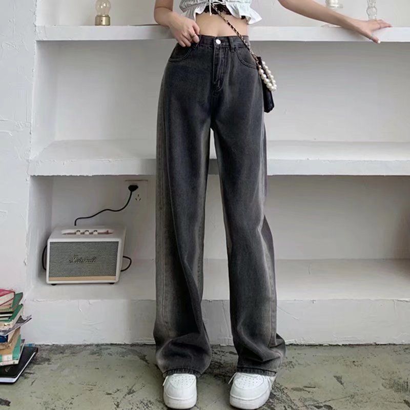 Amerikanesch Stil pummeleg MM Plus Size Jeans fir Fraen am Fréijoer an Hierscht, héich Taille, schlank Gradient riicht breet Been_voghion.com