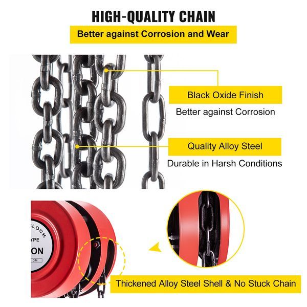 Hand Chain Hoist, 2200 Lbs /1 Ton Capacity Chain Block, 10ft/3m Lift Manual Hand Chain Block, Manual Hoist W/Industrial-Grade Steel Construction Fo_voghion.com