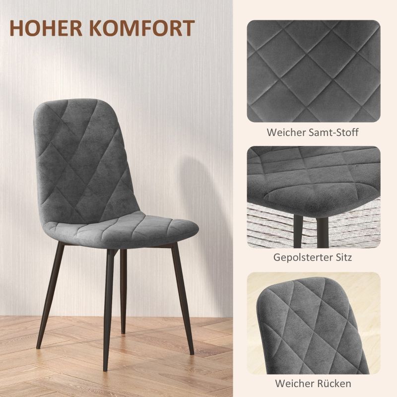4er Set Küchenstühle Mit Samtoptik, Metallbeine, Grau_voghion.com