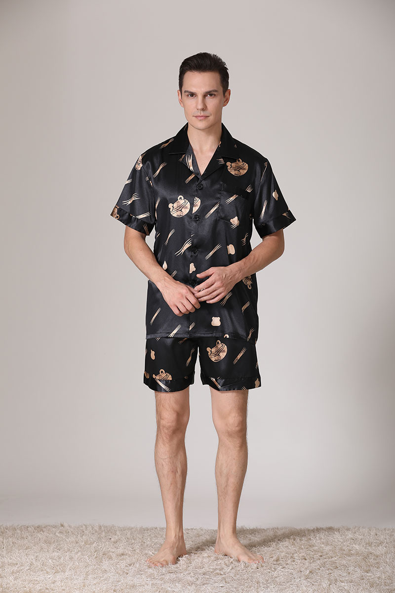 Men's clothing men's large size loose home clothes summer men's breathable thin short-sleeved shorts ice silk pajamas set_voghion.com