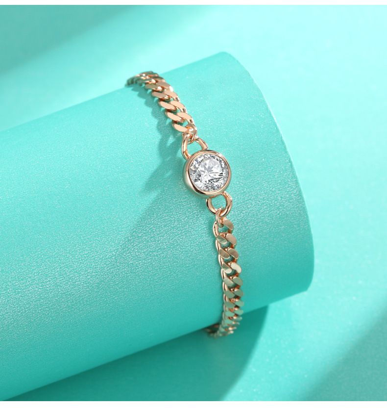 Bransoletka S Sier Moissanite Classic Single Bubble 50 punktów 1 karatowa prosta modna z różowego złota_voghion.com