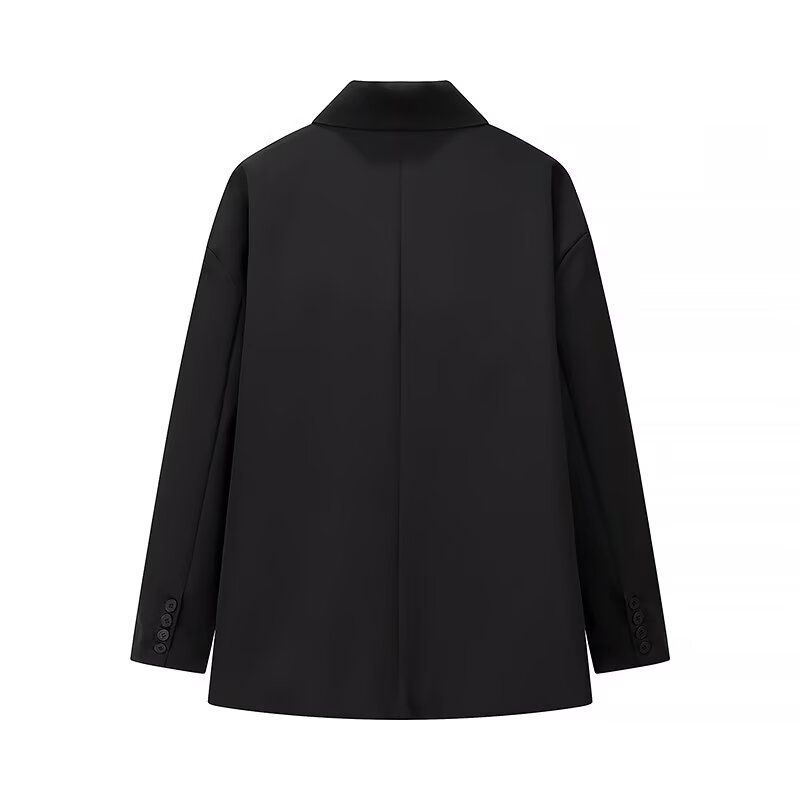 Giacca blazer oversize da donna - Classico cappotto a maniche lunghe con revers a lancia e tasche, in poliestere, casual, da lavoro o da ufficio (nero/grigio/kaki, S/M/L)_voghion.com