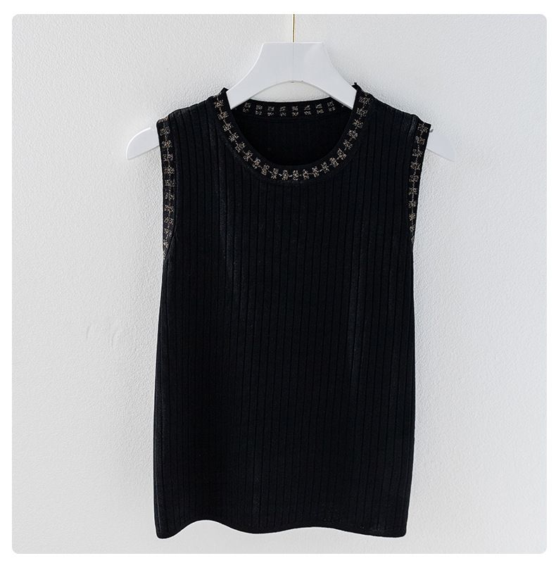Damenbekleidung Eisseiden-Camisole-Weste für Damen, weißes Unterhemd, lockere helle Seide, modisches Design-Oberteil für den Sommer_voghion.com