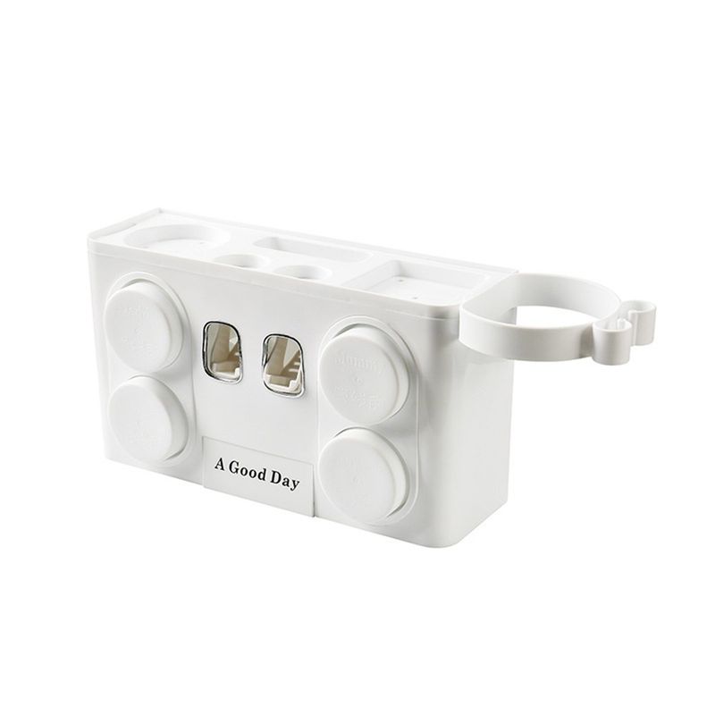 Wandmontierter automatischer Zahnpastaspender mit Aufbewahrungsregal und Zahnbürstenhalter für Badezimmeraccessoires_voghion.com