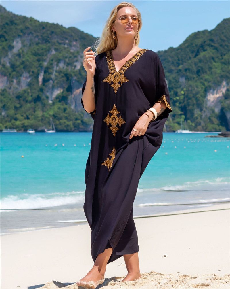 Damenbekleidung, besticktes Strandkleid aus Baumwolle, besticktes Urlaubs-Bikini-Überzug_voghion.com