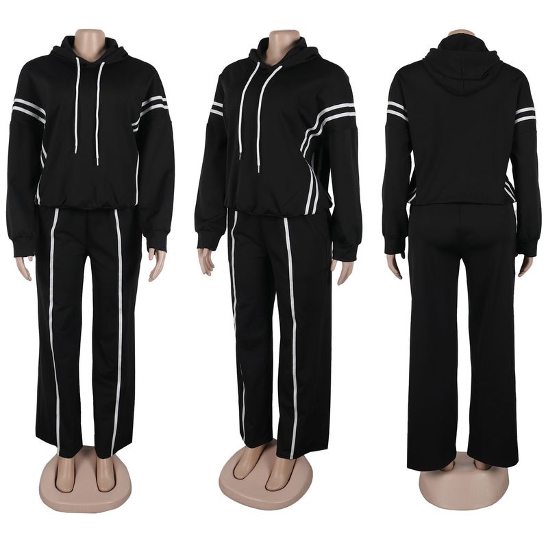 Damenbekleidung Zweiteiliges Set mit Kapuzenpullover mit Bandnähten_voghion.com