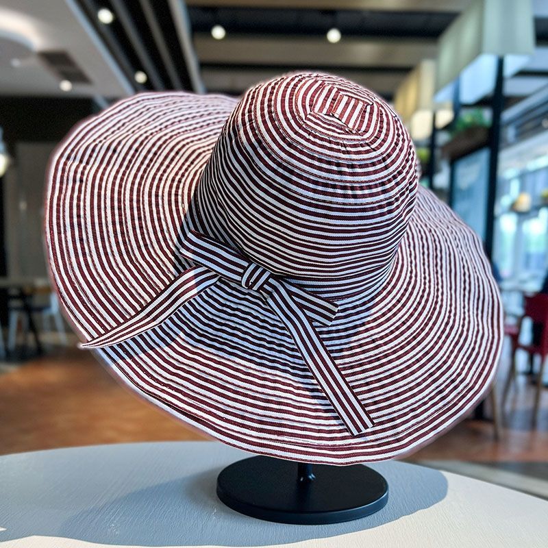 Sommer Neue Gestreifte Mode Breiter Sonnenschirm Urlaub Strand Sonnenschutz Grün frauen Krempe Hut_voghion.com
