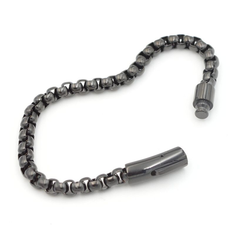 Hip Hop Trend Unisex Titanium Steel Personalit Bracelet 6mm Square Pearl Minimalist Stle Versatile Snap Button_voghion.com