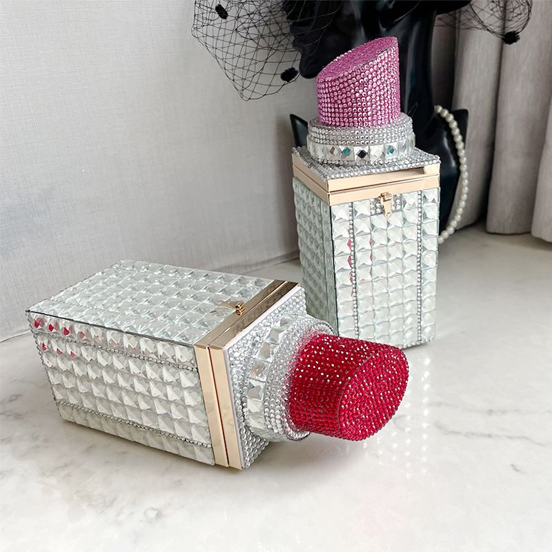 trendig diamant läppstift kedja axel budväska kvinnor clutch väskor strass kvällsväska kvinnor_voghion.com