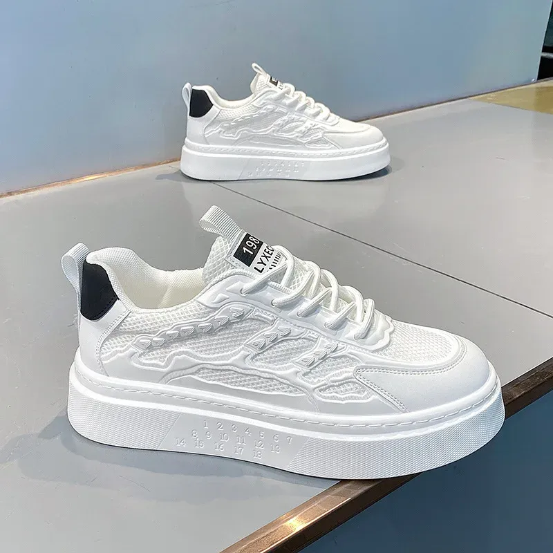 2024 New Summer Men's Shoes Thick Sole Versatile Breathable Mesh Panel Casual Trendy Sports Shoes Small White_voghion.com