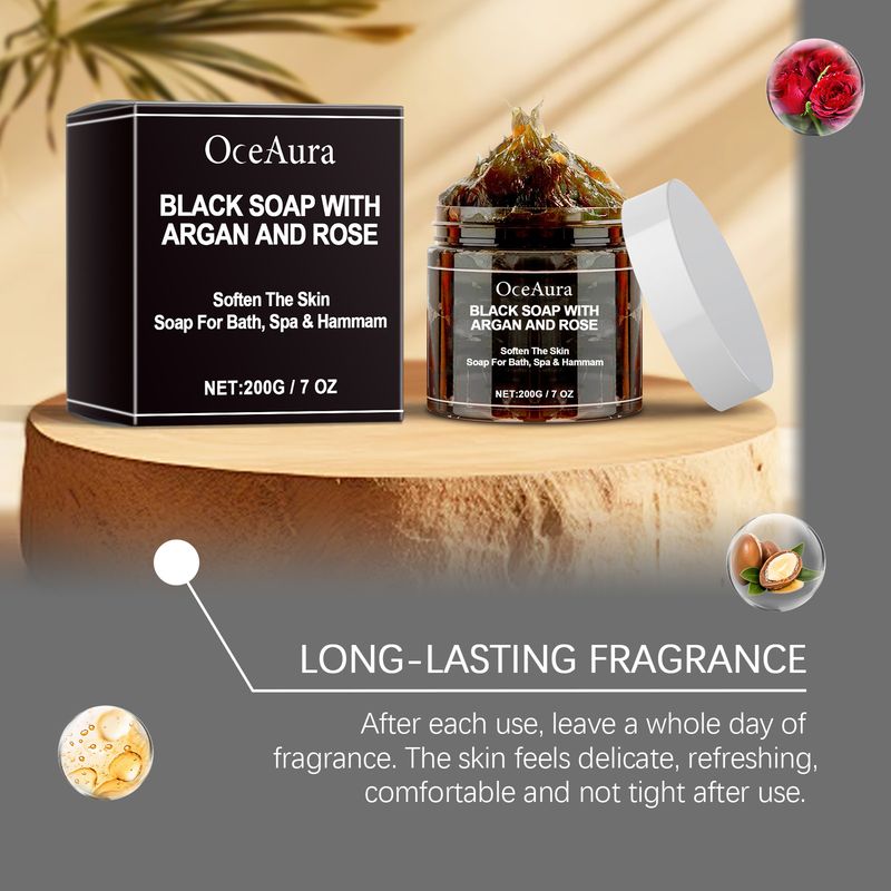OceAura Black Soap With Argan And Rose, Deep Cleansing Moisturizing Skin Deodorizing Long-Lasting Cleansing Soap_voghion.com