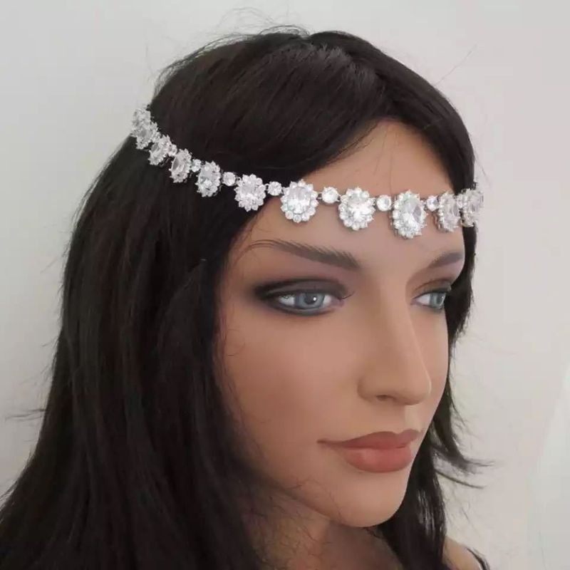 Strass rotondo con catena sulla fronte, accessori per capelli da sposa alla moda, fascia per capelli femminile_voghion.com