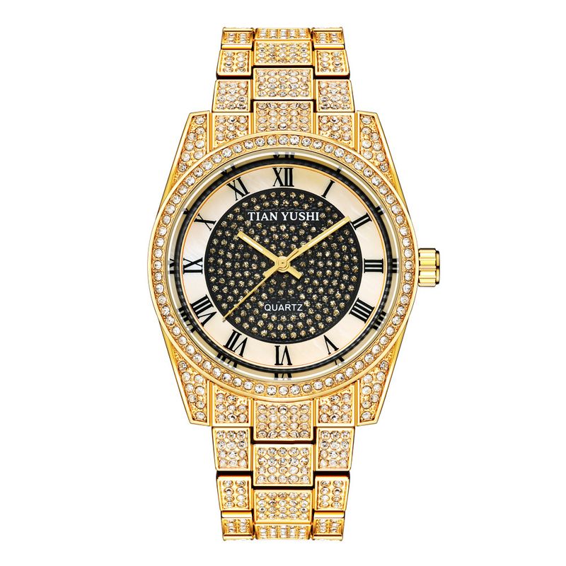 Luxury Men's Diamond-Encrusted Watch With Mother-of-Pearl Dial, Waterproof & Luminous Quartz Movement, Stainless Steel Band_voghion.com