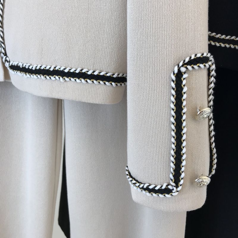 Kadın moda yuvarlak boyun örme hırka üst geniş bacak pantolon iki parçalı set_voghion.com