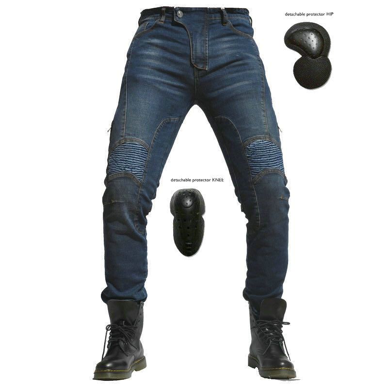 Jeans da motociclista: pantaloni in denim elasticizzato dal taglio dritto con protezione per le ginocchia, comfort di guida per tutte le stagioni, per uomo e donna_voghion.com