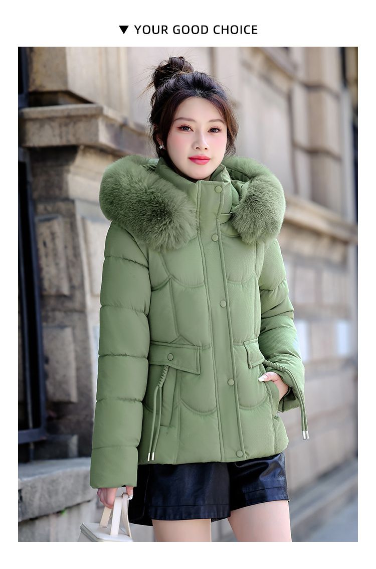 Women's Winter Parka With Detachable Faux Fur Hood – Slim-Fit Short Puffer Jacket, Plush Lined, Raccoon Dog Fur Trim, Zipper Closure (5 Colors)_voghion.com