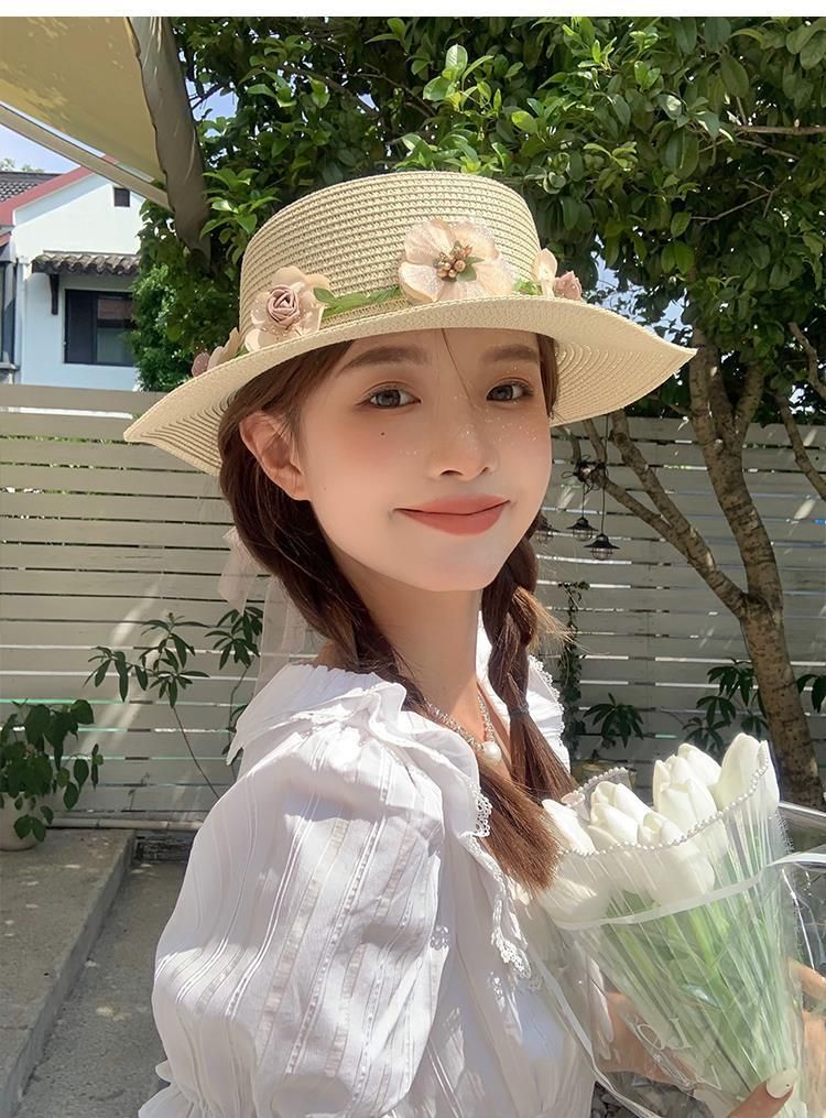 Cappello estivo con protezione solare, cappello da spiaggia, cappello di paglia intrecciato_voghion.com