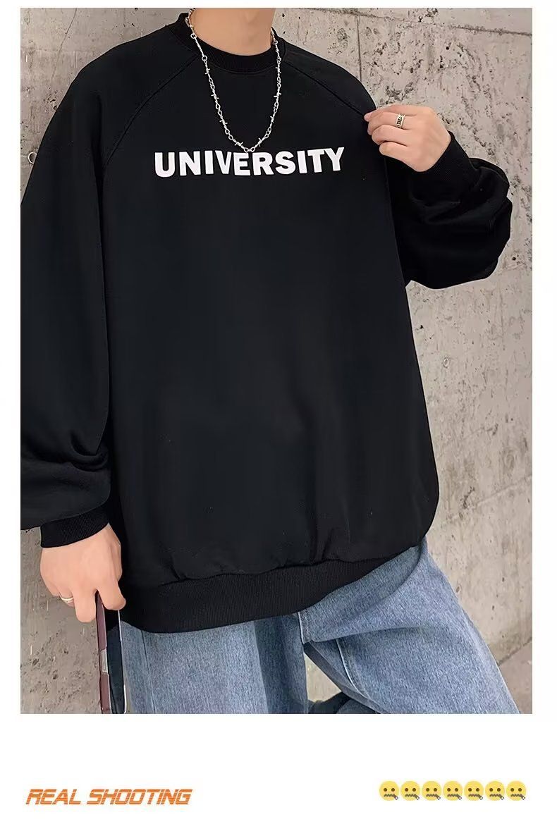 Herbstlicher, hutloser Rundhalspullover aus Fleece, verdickt, modisch, Herbst und Winter, lockeres Langarm-T-Shirt auf der Kleidung_voghion.com