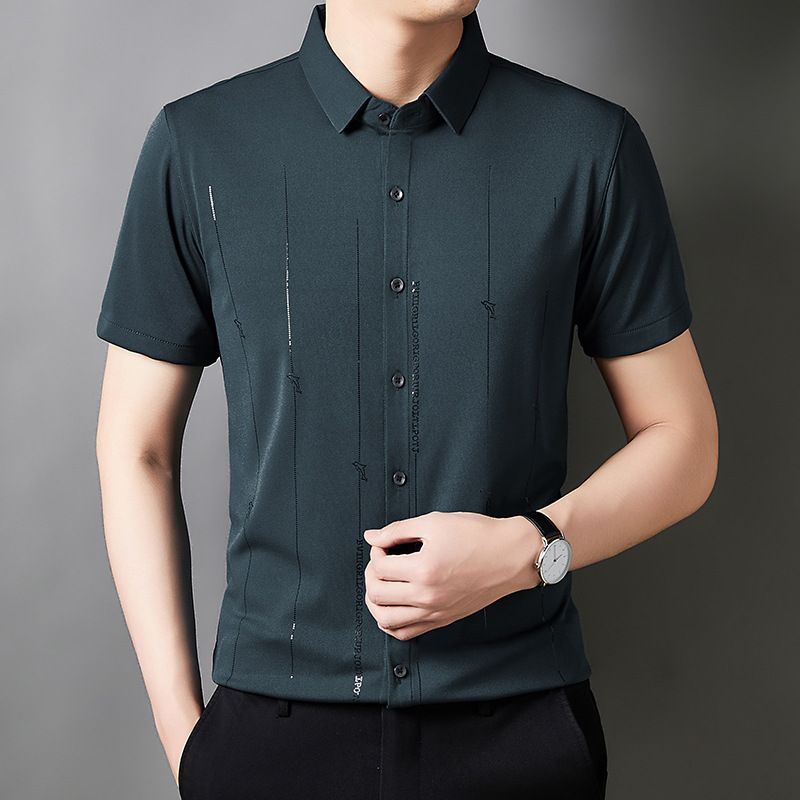 Camicia estiva da uomo CT, corta, alla moda, con colletto rovesciato, casual, stampata, sottile, a mezza manica, per uomini di mezza età_voghion.com