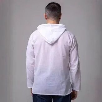 Pulse 2025 Russian Men's Autumn Winter Hooded Shirt Solid Color Long Sleeve Drawstring Cotton Linen Thin Outdoor Casual_voghion.com