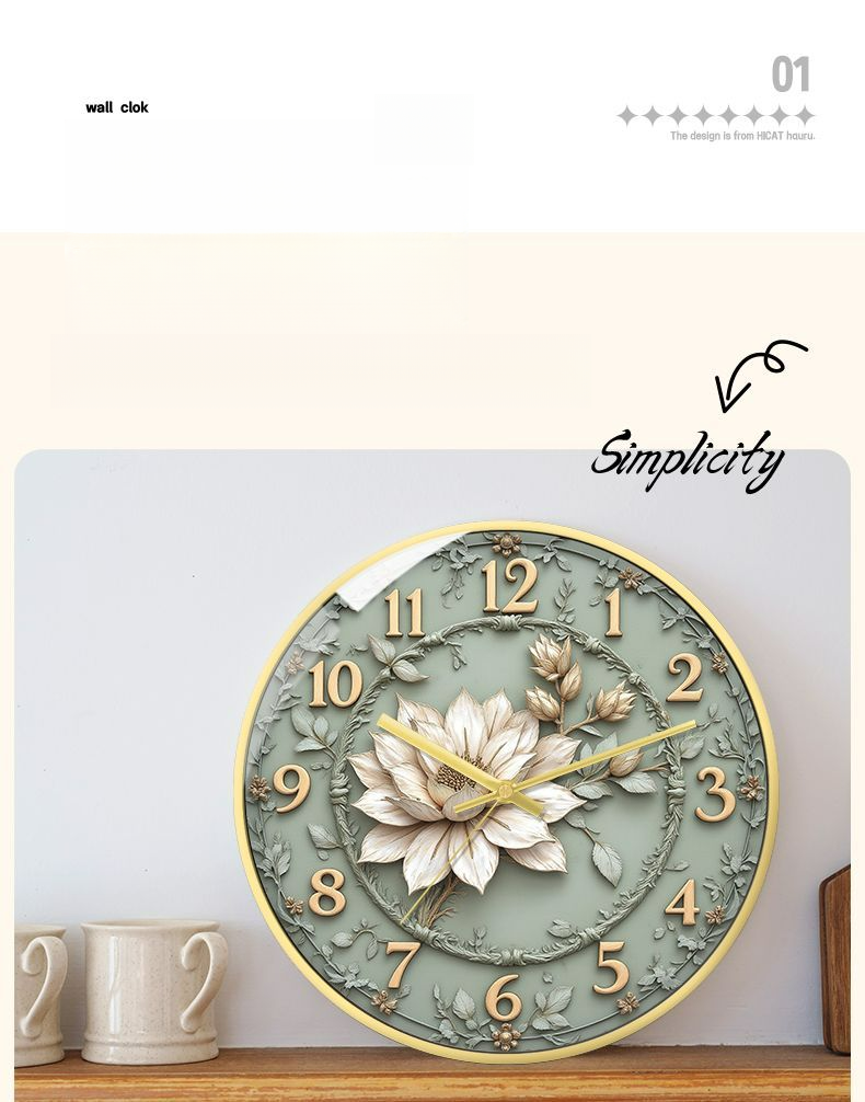 Rococo Wall Decorative Light Luxury Flower Three-Dimensional Home Creative Living Room Quartz Bedroom Silent Table Clock_voghion.com