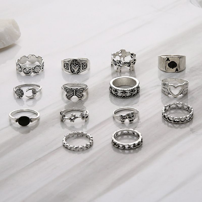 Playing Spades Card Wings Love Butterfly Moon Sun 14 Piece Set Joint Ring_voghion.com