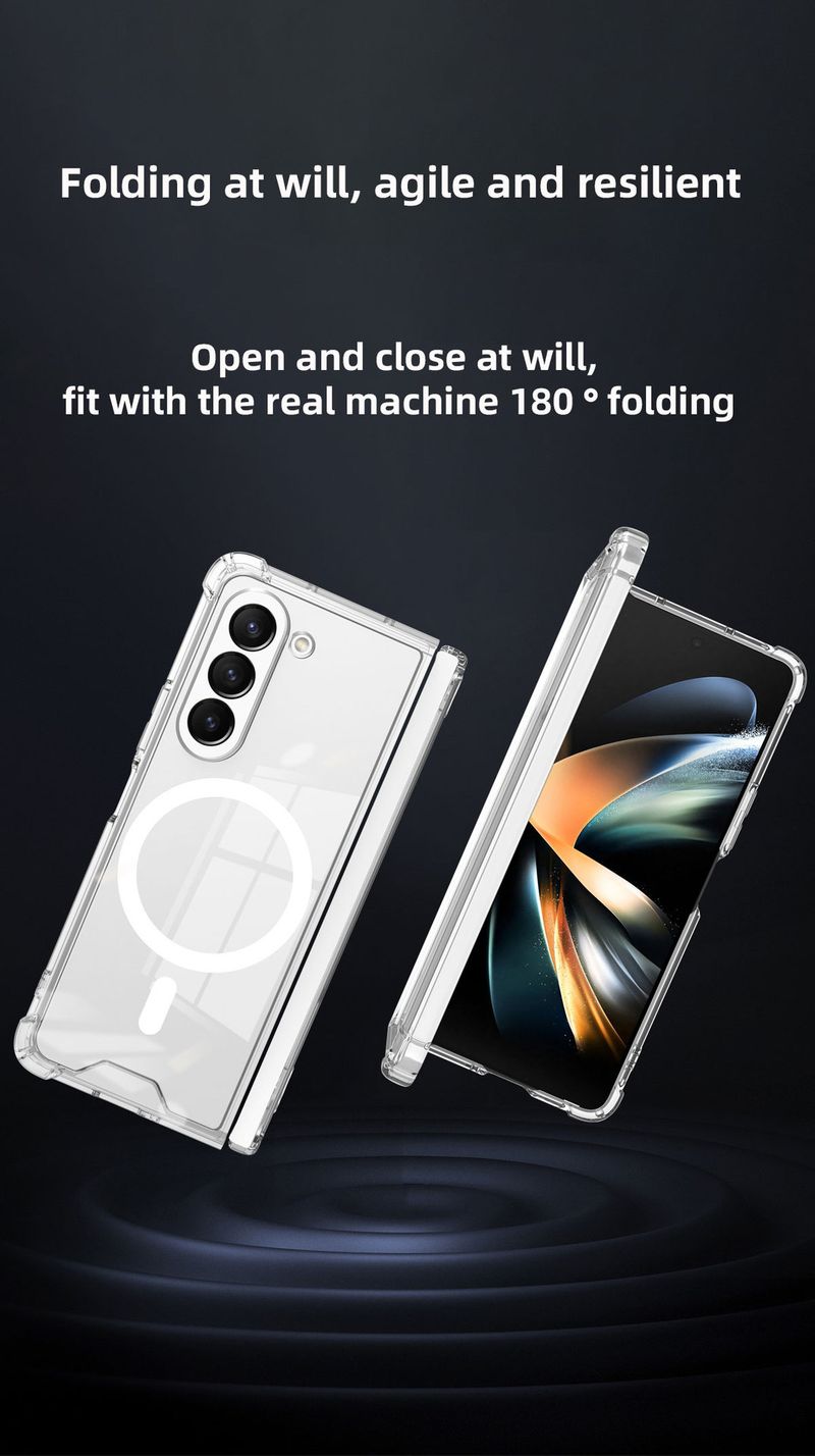 Gäller Samsung zfold6 magnetiskt, fallskyddande mobiltelefonskal, transparent 2-i-1, 4-vikbart_voghion.com