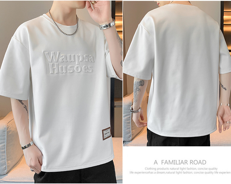 Men's Clothing Plus size Steel Printed Short Sleeved T Shirt Men's Summer Loose Drop Shoulder Round Neck Casual All Match T Shirt Top Clothes_voghion.com